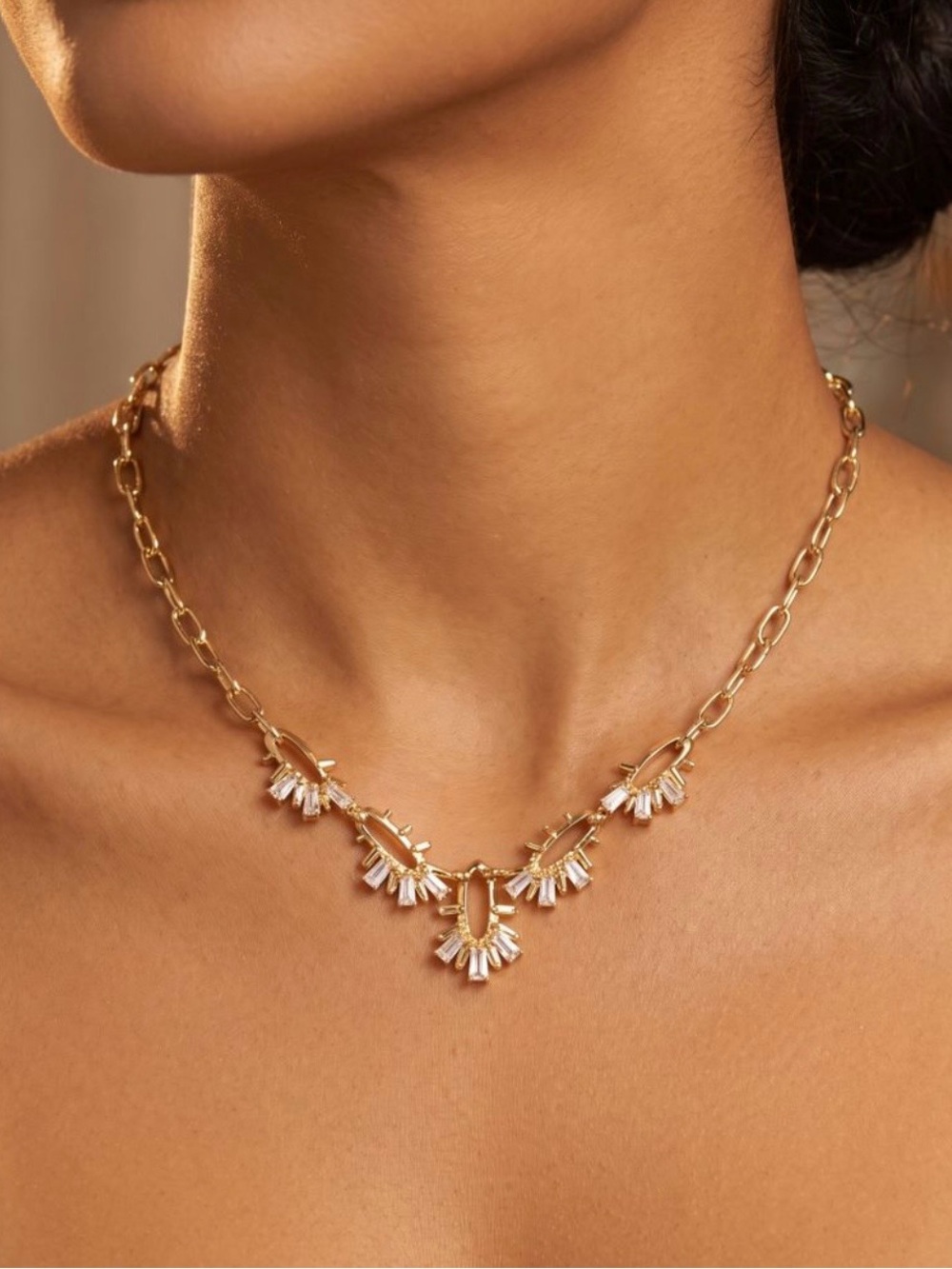Kendra Scott Gold Chain Necklace with Crystal Baguettes